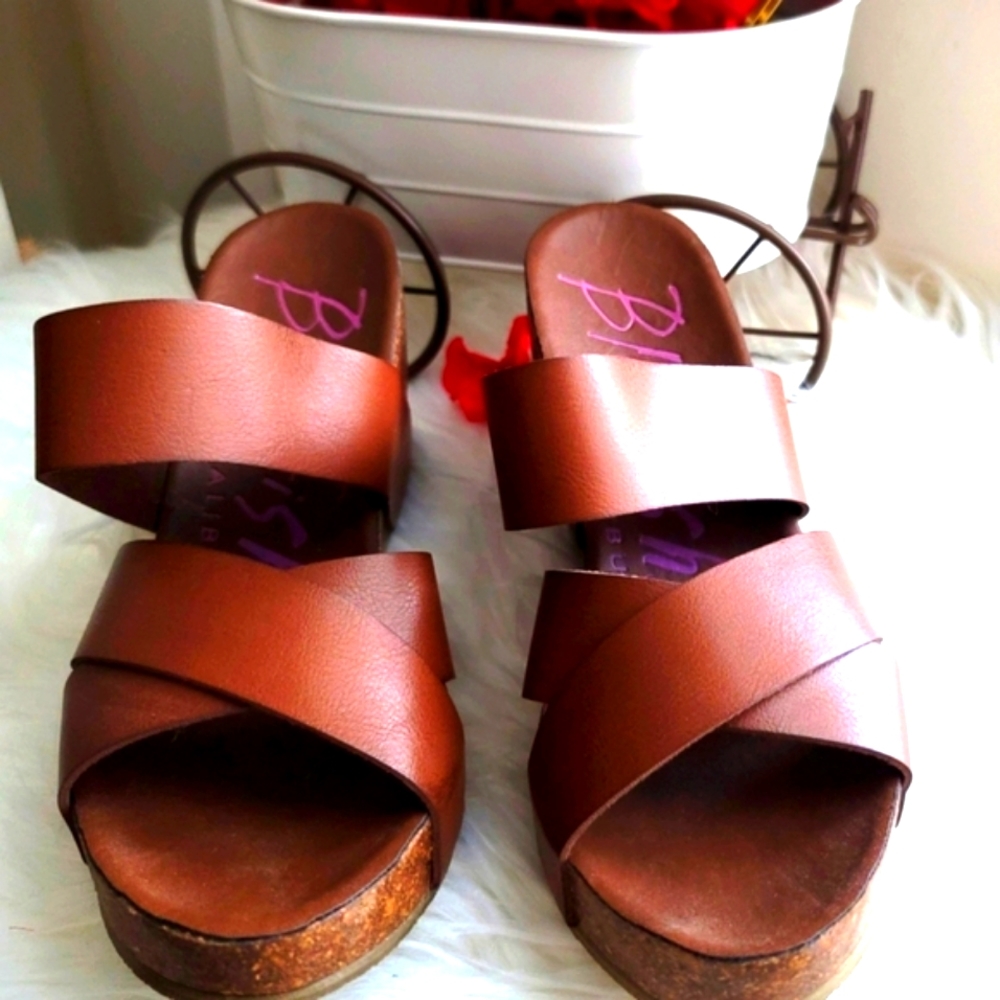 Blowfish Brown Leather Wedge Sandals size 7